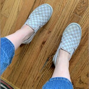 Tan and cream checkered vans